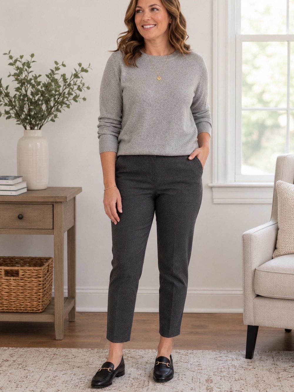 Everlane Pants Women Size  10 Mid Rise Ankle Gray Flat Front Wool‎ Blend Career